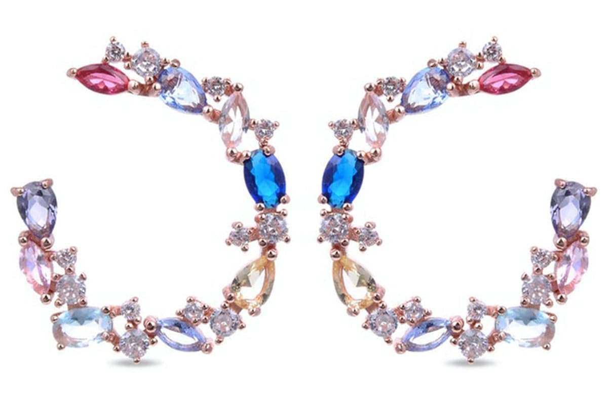Luxenter Sobef Earrings | Sterling Silver Hoops with Multi-Coloured Stones
