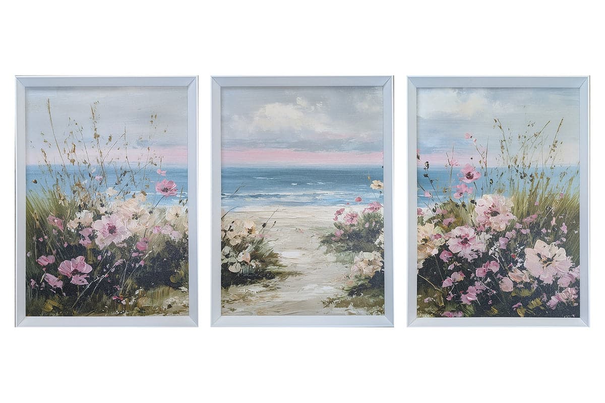 Pink Beach Framed Canvas Wall Art | Multicolour | 49 x 69 cm | Set of 3