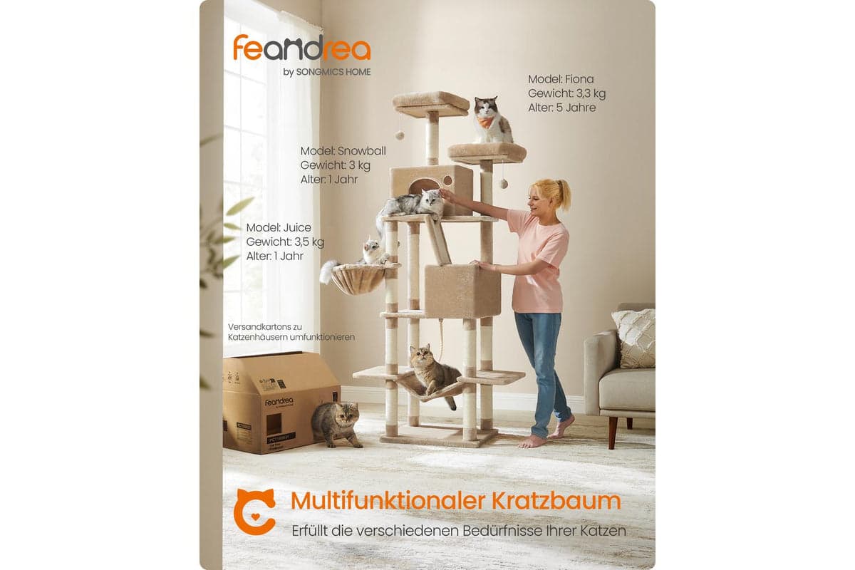 Feandrea Cat Tree | Cat Tree | Particleboard Plush Sisal | 203.5 Cm