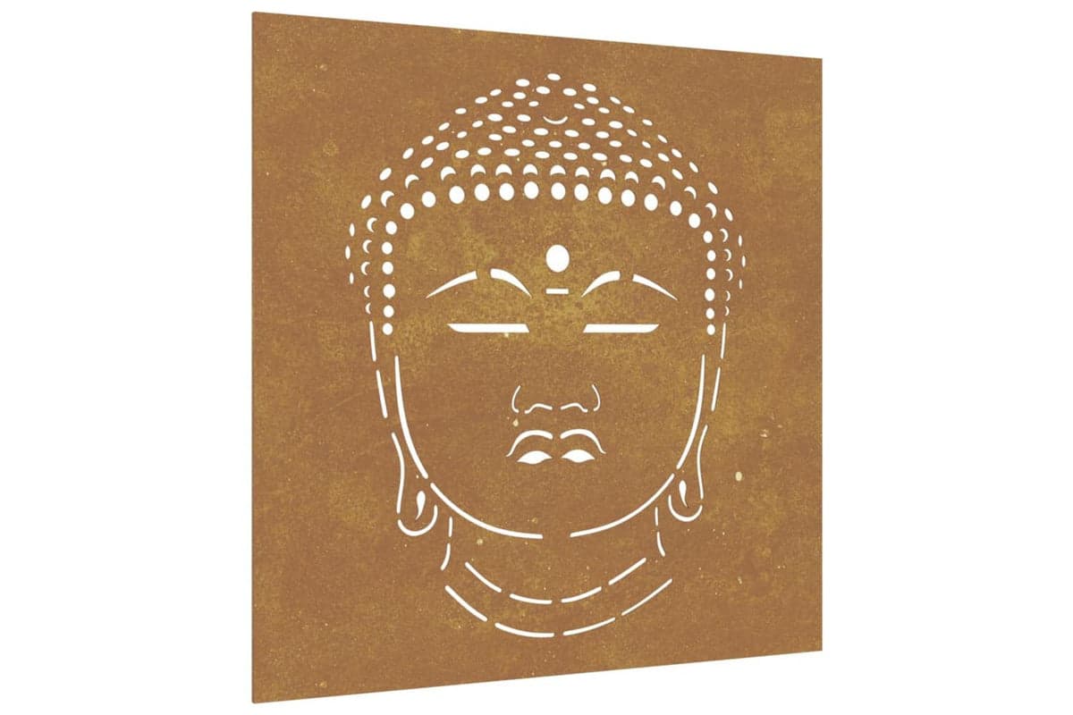 Garden Wall Decoration 55x55 Cm Corten Steel Buddha Head Design