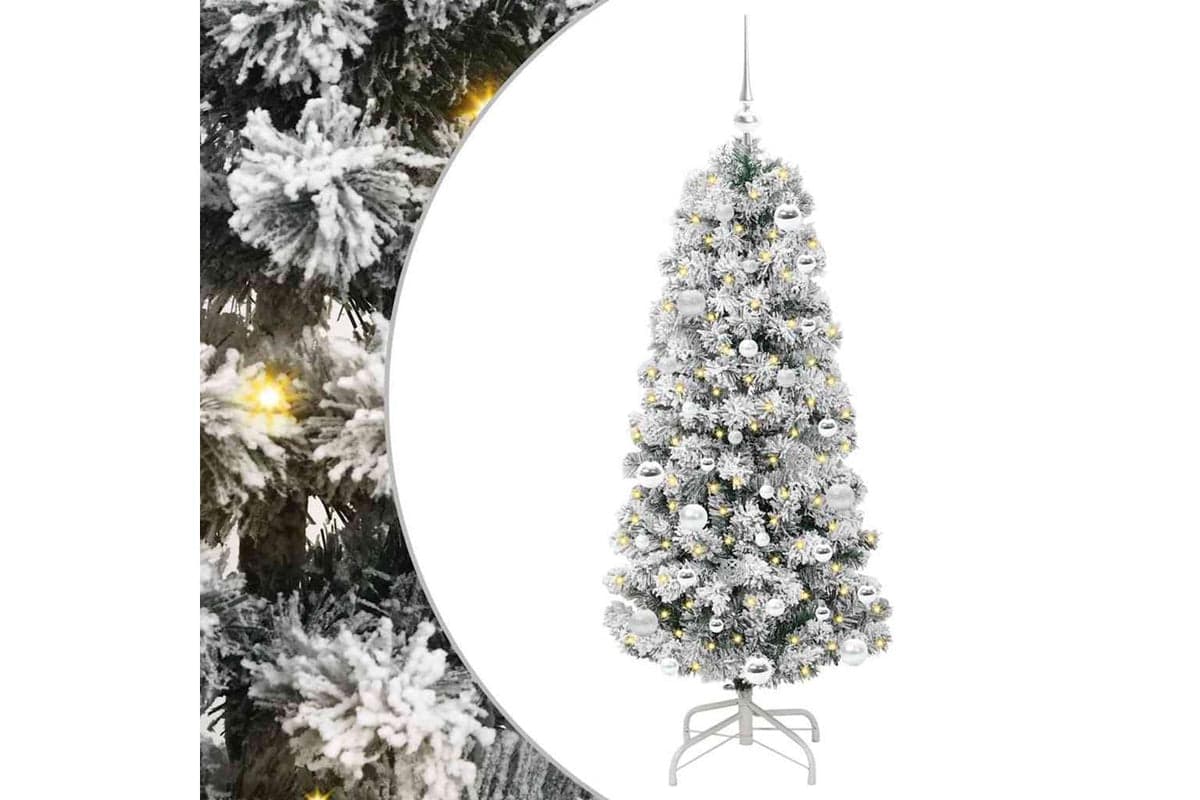 Vidaxl Artificial Hinged Christmas Tree Green And White 150 Cm