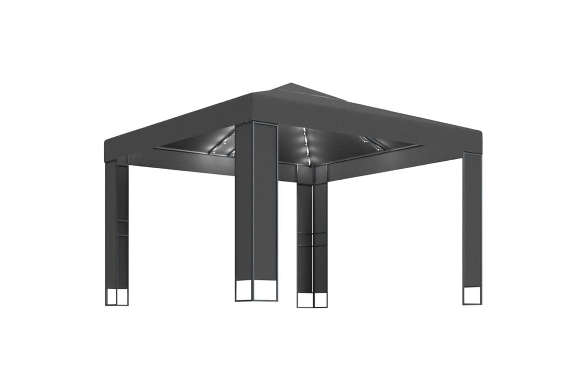 Vidaxl 3070304 Gazebo With Double Roof&led String Lights 3x3 M Anthracite