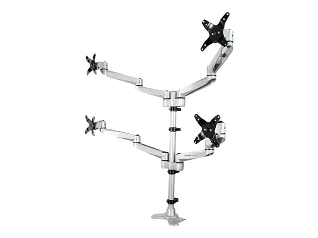 Startech Desk Mount Quad Monitor Arm, Premium Articulating VESA 4 Monitor Mount 2x2 up to 27", Ergonomic Height Adjustable Pole Mount, Tilt/Swivel/Rot