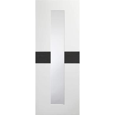 XL Joinery White Painted Glazed Door with Clear Glass and Wood Inlay