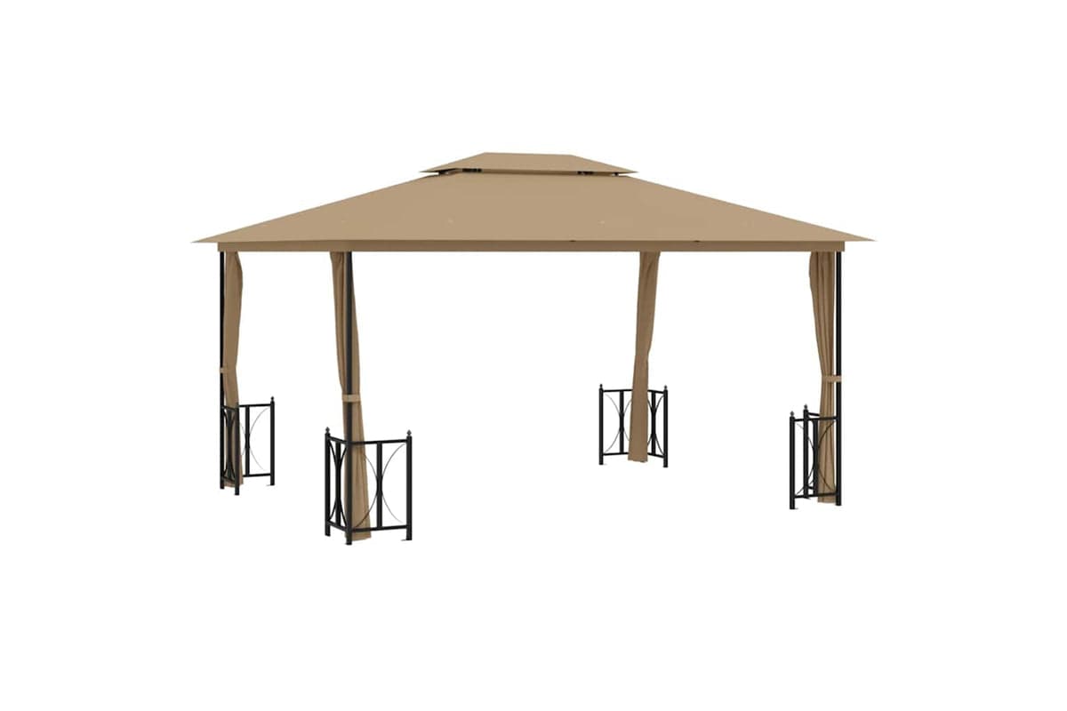Vidaxl 318545 Gazebo With Sidewalls&double Roofs 3x4 M Taupe