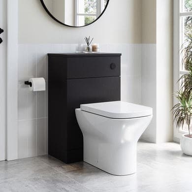 ONLY OPENED - 500mm WC Unit with Worktop- Black- Palma